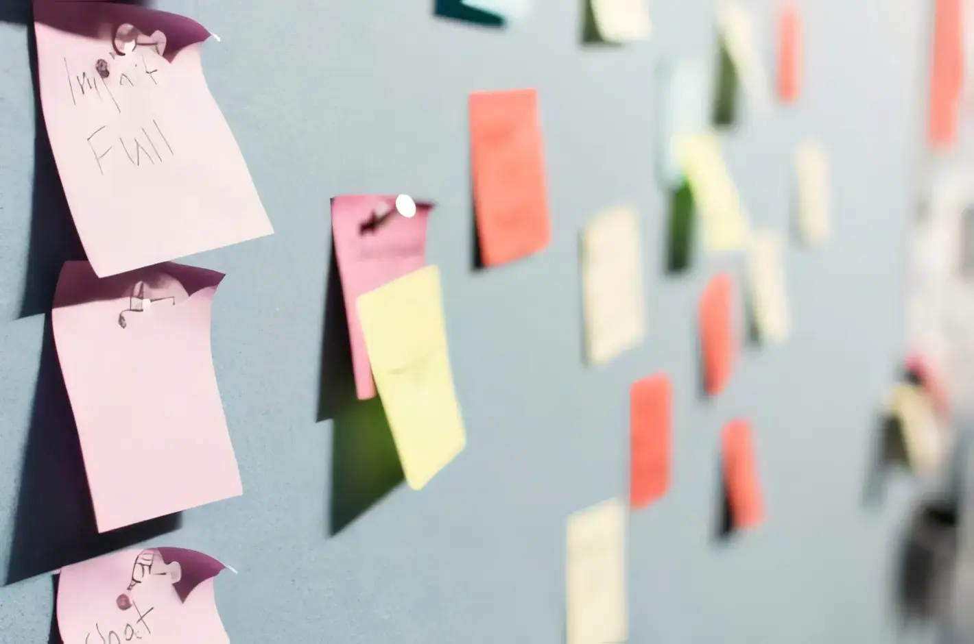 Notas adhesivas de colores en una pared